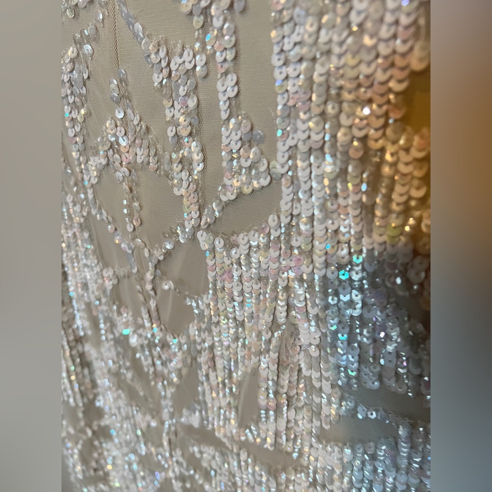👗 NWT! Adrianna Papell White Holographic Multi Color  Sequin Dress - Picture 5 of 9